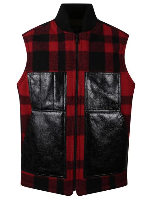 Gilet Mackinaw in lana e pelle WPV001051 1RED JUNYA WATANABE
