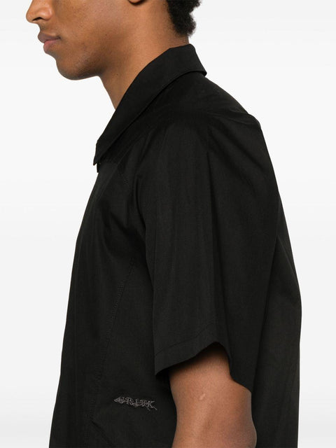 Camicia full zip maniche corte in popelin tecnico, regular fit