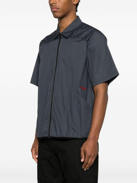 Camicia full zip maniche corte in popelin tecnico, regular fit