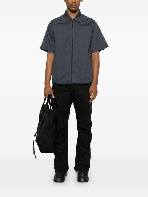 Camicia full zip maniche corte in popelin tecnico, regular fit