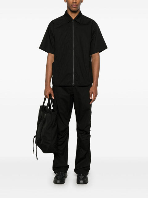 Camicia full zip maniche corte in popelin tecnico, regular fit