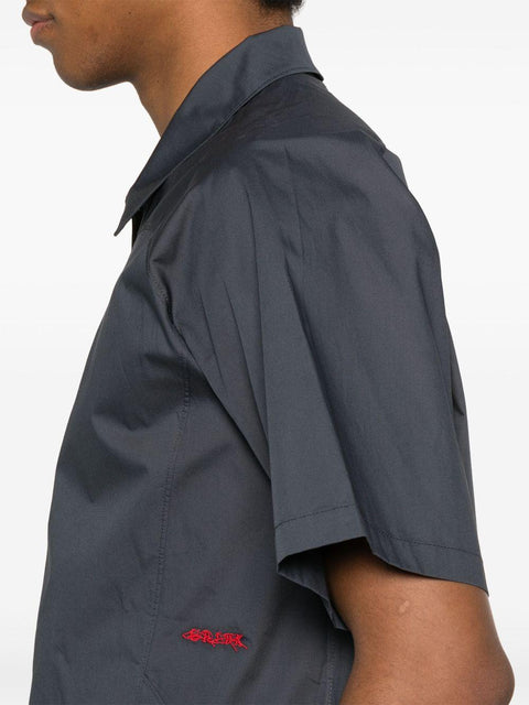 Camicia full zip maniche corte in popelin tecnico, regular fit