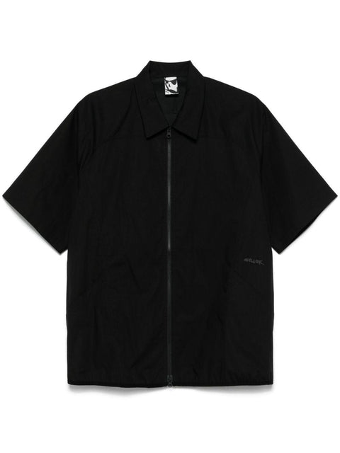 Camicia full zip maniche corte in popelin tecnico, regular fit