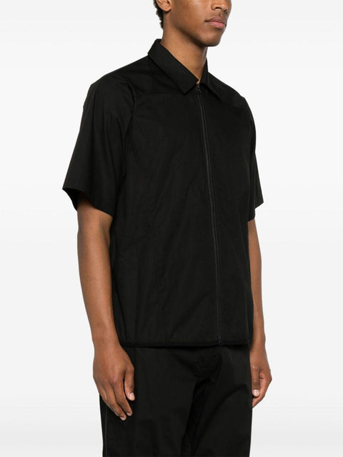 Camicia full zip maniche corte in popelin tecnico, regular fit