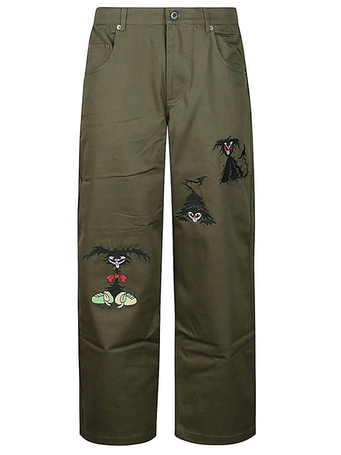 Pantalone con ricamo B19003740GR OLIVE BRAIN DEAD 